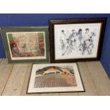 Three framed and glazed artworks including Ed Young Pierre de Tartas Paris 69/100, Studies of