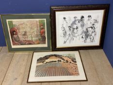 Three framed and glazed artworks including Ed Young Pierre de Tartas Paris 69/100, Studies of