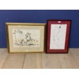 Two framed and glazed prints including a Naked Lady and G de Chirico. Condition, glass cracked to