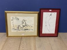 Two framed and glazed prints including a Naked Lady and G de Chirico. Condition, glass cracked to
