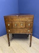 Georgian mahogany Gentleman's shaving wash stand with folding top, opening to reveal pull-out mirror