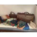 Vintage leather handbag, stationery case and Gladstone bag, and scarves, gloves and ballet shoes.