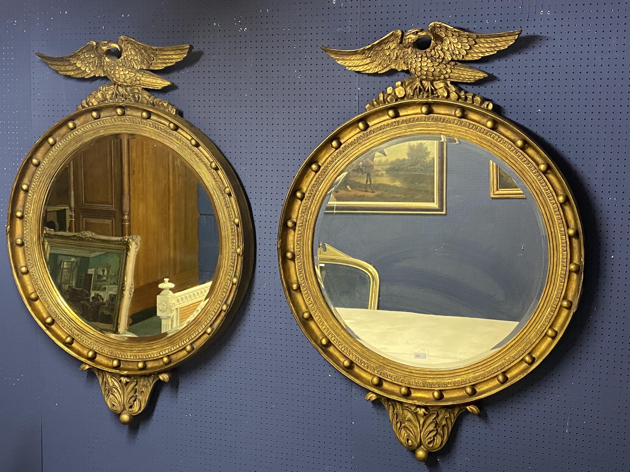 A pair of large handsome circular bevelled gilded wall mirrors, captain style, with ball decorations - Image 2 of 11
