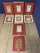 Eight framed and glazed original menus from dinners of note including 'Her Majesty's Dinner Menu,