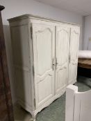 French chalk painted 3 door Armoire, hanging rail and shelves 190x59x185 cm