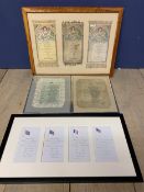 Four framed and glazed menus from dinner of note dating from 1889. The cloth menus are original .