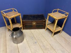 A pair of bamboo galleried bedside tables, crack to glass top on one, and a Oriental style bamboo