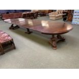 A good, handsome, William IV figured mahogany extending D end dining table, the central cluster