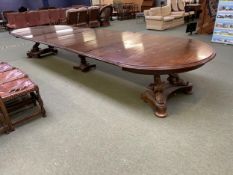 A good, handsome, William IV figured mahogany extending D end dining table, the central cluster