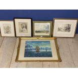 Quantity of pictures and prints, including, Christopher Hughes, the back of Marlborough College,