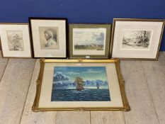 Quantity of pictures and prints, including, Christopher Hughes, the back of Marlborough College,
