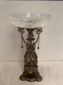 An elegant Empire style brass and glass comport on stand