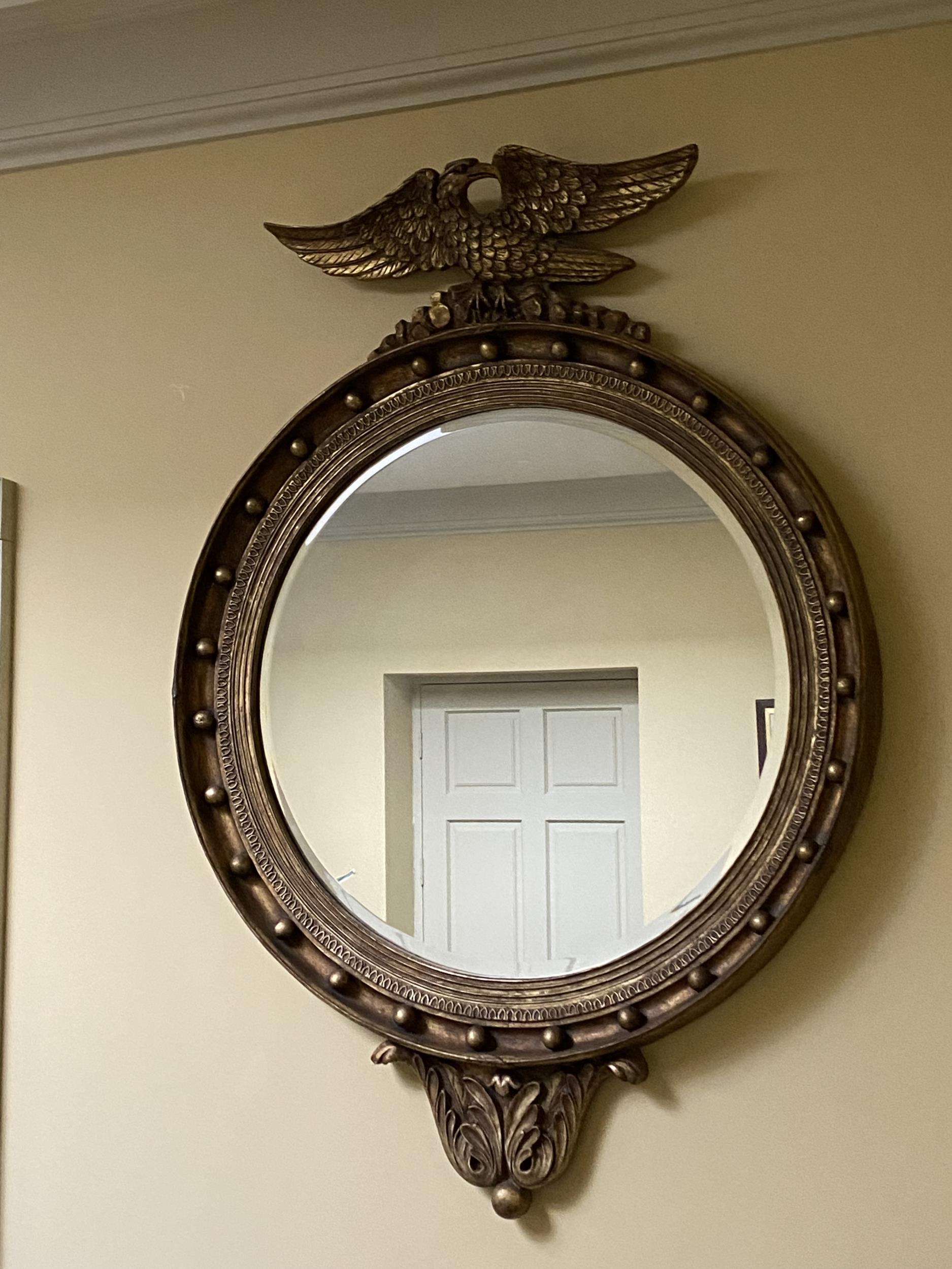 A pair of large handsome circular bevelled gilded wall mirrors, captain style, with ball decorations - Image 10 of 11