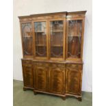 Reproduction mahogany Breakfront bookcase, with glazed 152Long, 191 cm High