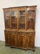 Reproduction mahogany Breakfront bookcase, with glazed 152Long, 191 cm High