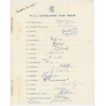 M.C.C. tour of Australia & New Zealand 1958/59. Official autograph sheet fully and nicely signed