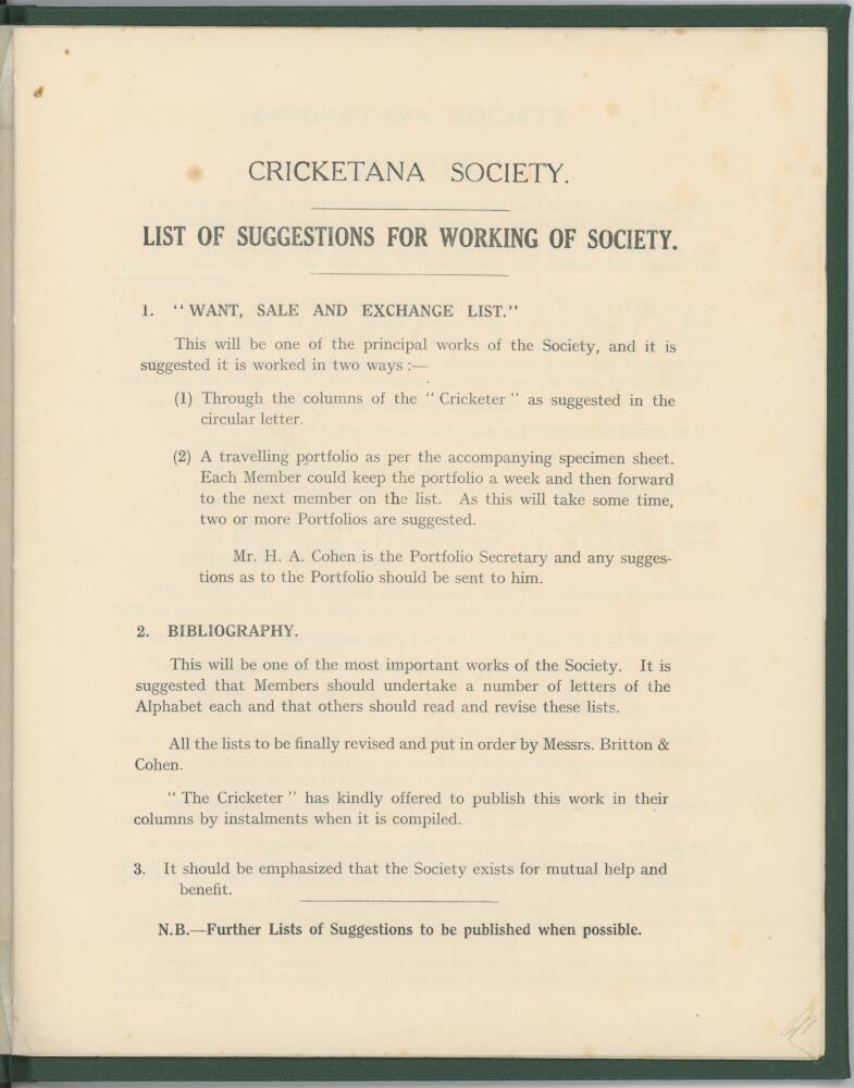 The Cricketana Society. Eight page printed booklet dated 1929 comprising an introduction by G. - Image 3 of 3