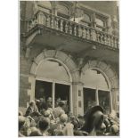 Len Hutton. The Ashes 1953. Original mono press photograph, taken at an unusual angle, of Hutton