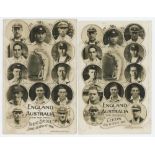 England v Australia, 1926. Two sepia real photograph postcards each featuring cameos of thirteen