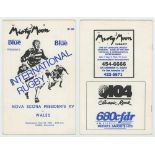 'International Rugby. Nova Scotia Presidents XV vs Wales' 1989. Official programme for the match