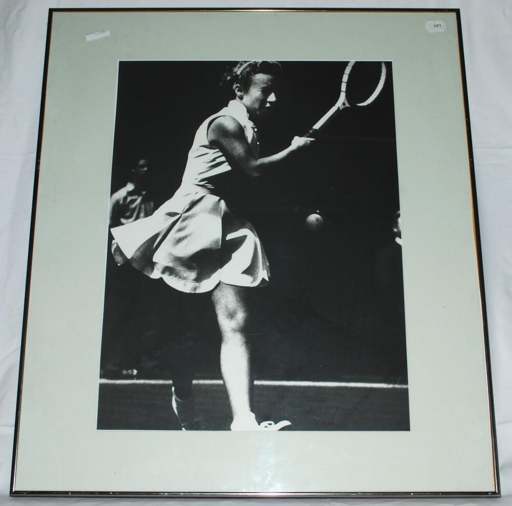 Tennis. Three large mono posters of tennis players, each mounted, framed and glazed. Two feature a - Image 3 of 3