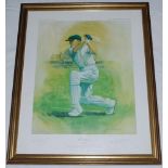 'Sir Donald Bradman' by Alan Fearnley. Excellent colour limited edition print of Bradman batting
