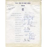 M.C.C. 1967-68. Official autograph sheet for the M.C.C. tour of the West Indies 1967-68. Fully