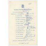 New Zealand tour to India, Pakistan and England 1965. Official autograph sheet nicely signed in