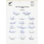 New Zealand 1993/94. Official autograph sheet for the New Zealand tour of Australia 1993/94.
