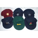 Test and County Caps. A collection of fourteen replica cloth caps of county cricket clubs in England