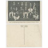 Patiala's team of Australian Cricketers 1935/36. Mono postcard of the team with title to lower