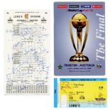 Cricket World Cup Final 1999. Australia v Pakistan. Official scorecard for the Final played at