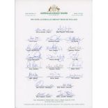 Australia tour of England 1993. Official autograph sheet fully signed in ink by all twenty one