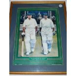 Don Bradman. Colour print of Bradman and Ponsford walking out to bat at The Oval, 1934, from the