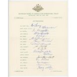 Australia tour to England 1968. Official autograph sheet fully signed by the seventeen members of