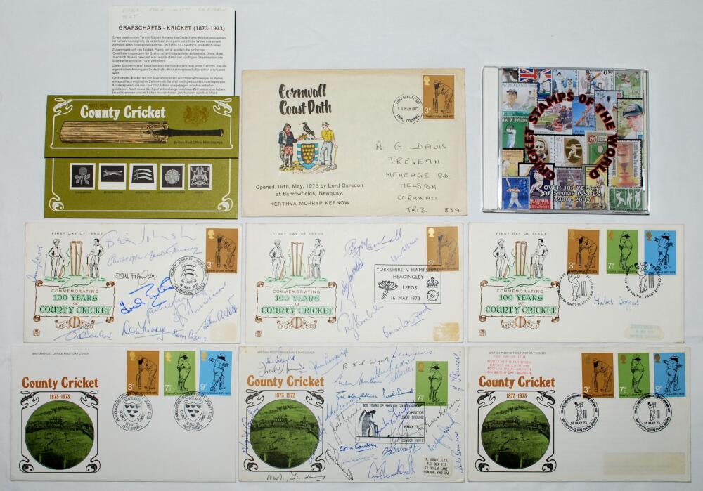 '100 Years of County Cricket 1873-1973'. Three first days covers produced by Stuarts Covers. The