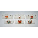 Cricket bags. Three large crested china cricket bags with colour emblem for 'Dartmouth', British