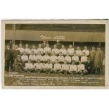Tottenham Hotspur 1909/10. Early mono real photograph postcard of the team and officials, standing