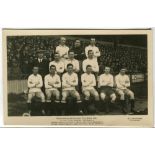 'Tottenham Hotspur Cup Team 1921'. Early mono real photograph postcard of the team and trainer,