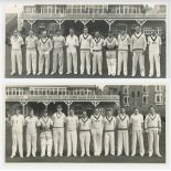 M.C.C. at Scarborough 1952 and 1953. Two original mono photographs of M.C.C. teams standing in one