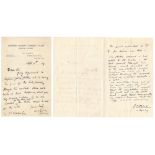W.G. Grace. Single page handwritten letter in ink from Grace to J.C. Robertson, dated 10th September