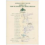 'Australia World Cup Tour to Canada and United Kingdom' 1975. Official autograph sheet fully