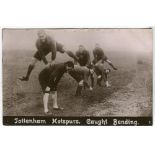 'Tottenham Hotspurs. Caught Bending. 1' 1909. Early mono real photograph postcard of some of the