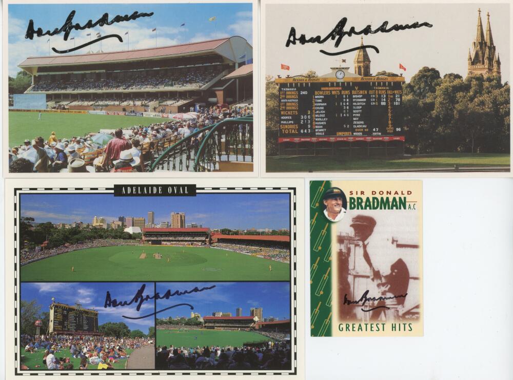 Don Bradman. Five modern colour postcards of the Adelaide Oval (including three duplicates), each