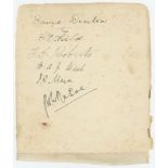 Early cricket autographs c.1910. Album page nicely signed in black ink by six cricketers. Signatures