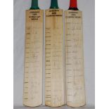 Zimbabwe 1999-2003. Three full size cricket bats fully signed to the face by the members of the