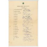 Pakistan tour to England 1971. Scarce large official autograph sheet signed by nineteen members of