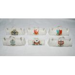 Cricket bags. Five large crested china cricket bags with colour emblems. 'Edmonton', Coronet