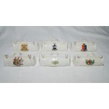Cricket bags. Six large crested china cricket bags with colour emblems. 'Great Yarmouth', British