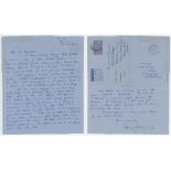 Jeffrey Baxter Stollmeyer. Trinidad & West Indies 1938-1957. Two page aerogramme letter